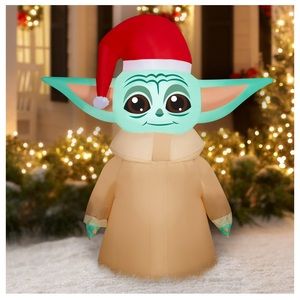 Disney Grogu Star Wars Christmas Airblown Inflatable 5 Ft. Santa Hat Gemmy New!